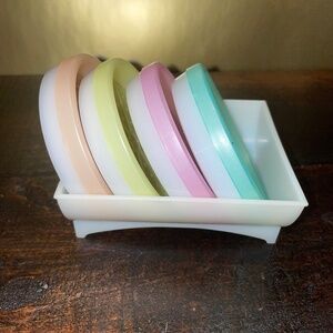 5 PC‎ Tupperware Wagon Wheel Multi Color Drink Coaster Set Mid Century 1970's